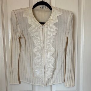 Valentino Vintage Cream Cardigan with Embroidered Accents